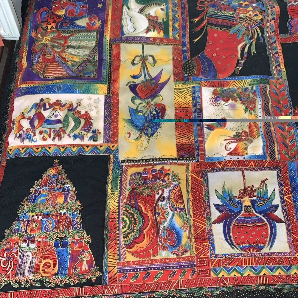 Holiday Collection Christmas Colorful Cats Panel Quilt‎ Throw Laurel Burch 42x45